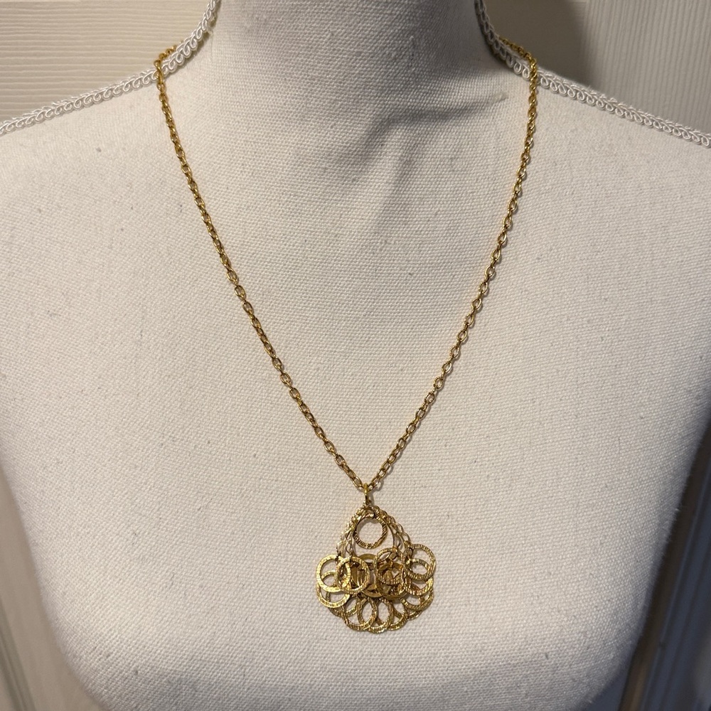 Funky Boho Chain and Hoop GOLDTONE NECKLACE; 23”